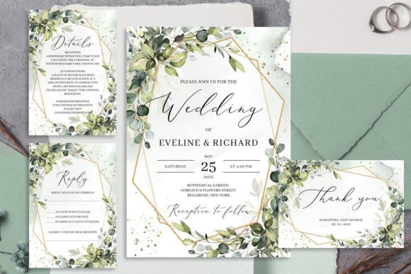 Download Greenery and Gold Frame Wedding Invite - Wedding Collection