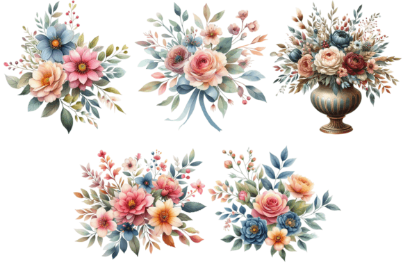 Download 5 Watercolor Flowers and Leaves Bundle - Watercolor Collection