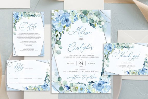 Download Dusty Blue Floral Wedding Invitation Set - Wedding Collection