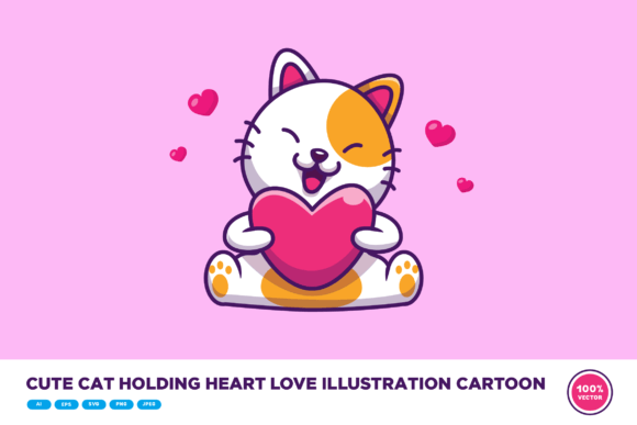 Download Cute Cat Holding Heart Love Illustration - Heart love Collection