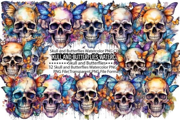 Download Skull and Butterflies Watercolor Bundle - Watercolor Collection