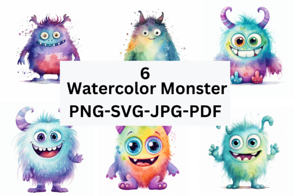 Download Watercolor Cute Monster PNG-JPG-SVG-PDF - Watercolor Collection