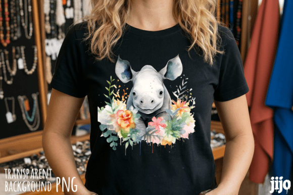 Download Rhino Floral Watercolor Animal PNG - Watercolor Collection