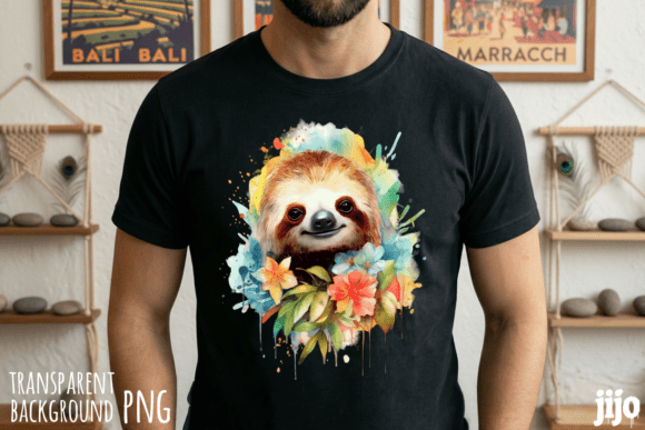 Download Sloth Floral Watercolor Animal PNG - Watercolor Collection