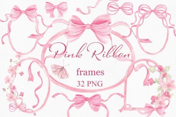 Download Watercolor Pink Ribbon Flower Frames - Watercolor Collection