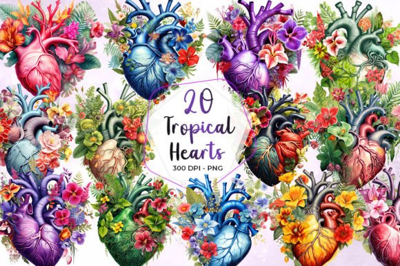 Download Tropical Floral Heart Watercolor Clipart - Watercolor Collection