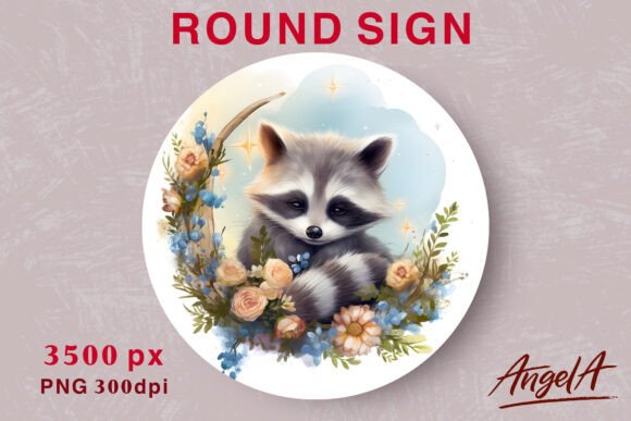 Download Watercolor Kids Wall Art Raccoon Round - Watercolor Collection