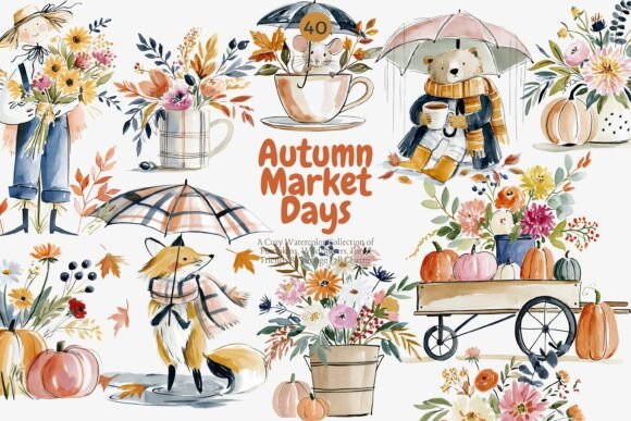 Download Autumn Harvest Watercolor Clipart Set - Watercolor Collection