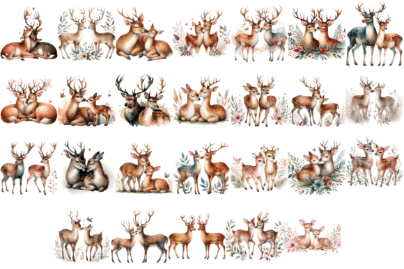 Download 26 Watercolor Boho Deer Valentine Bundle - Watercolor Collection