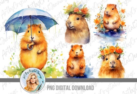 Download Floral Capybara Watercolor Animal PNG - Watercolor Collection