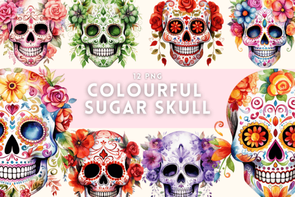 Download Watercolor Colourful Sugar Skull - Watercolor Collection